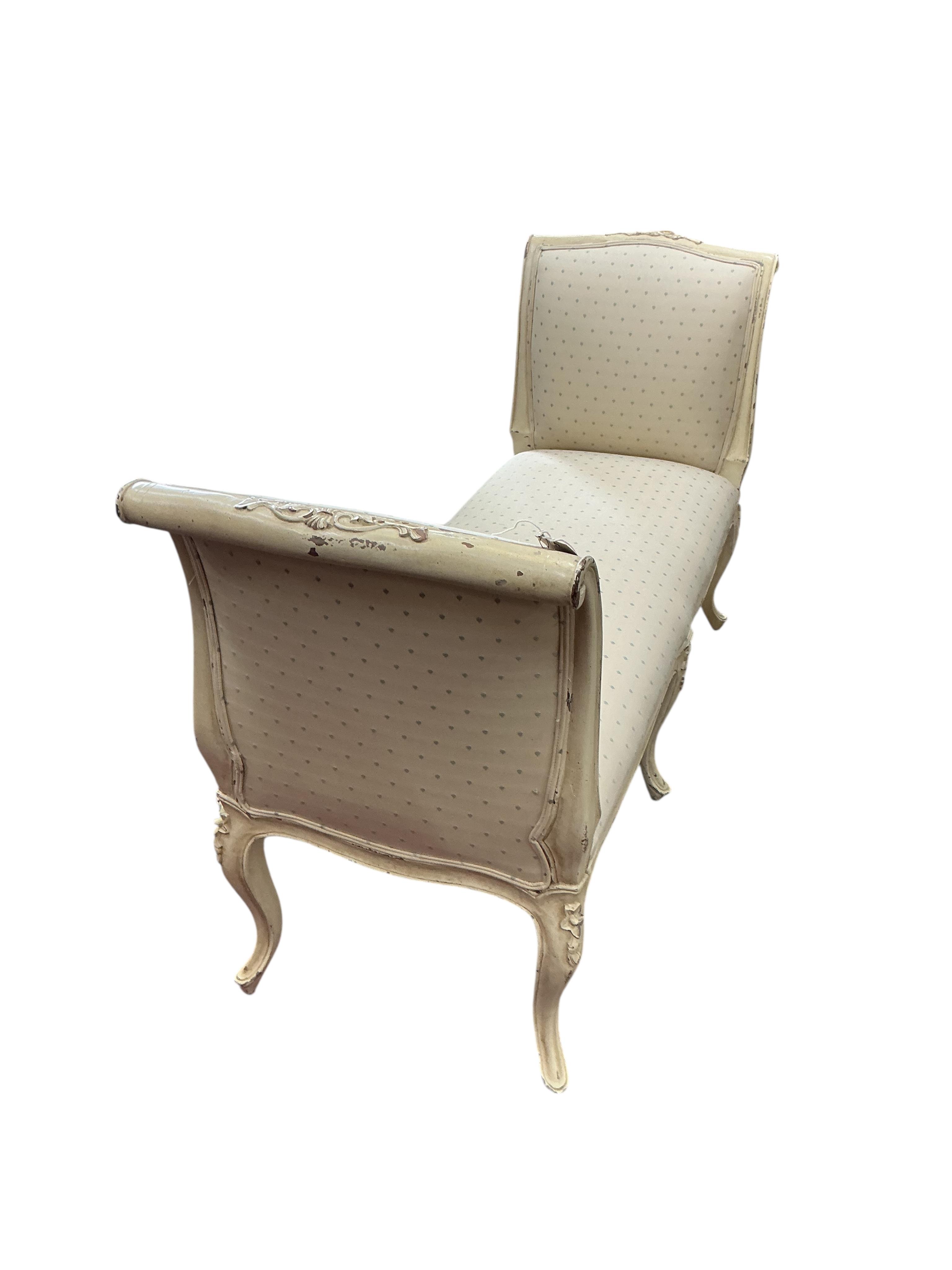 A Victorian style painted upholstered window seat, width 130cm, depth 47cm, height 78cm